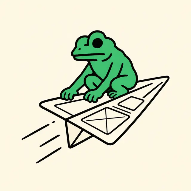 Frog mascot launching a paper plane product