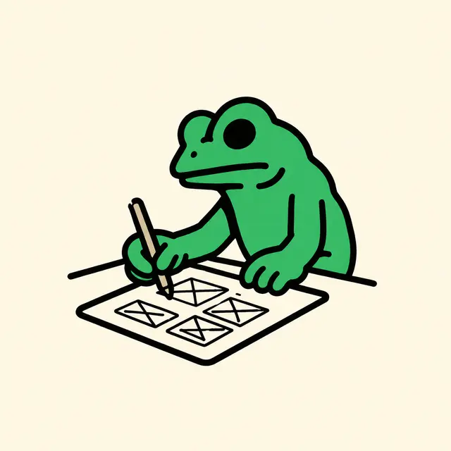 Frog mascot sketching a product wireframe